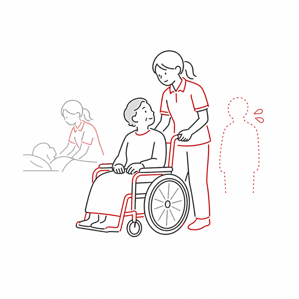 介護職員と車いす利用者のイラスト